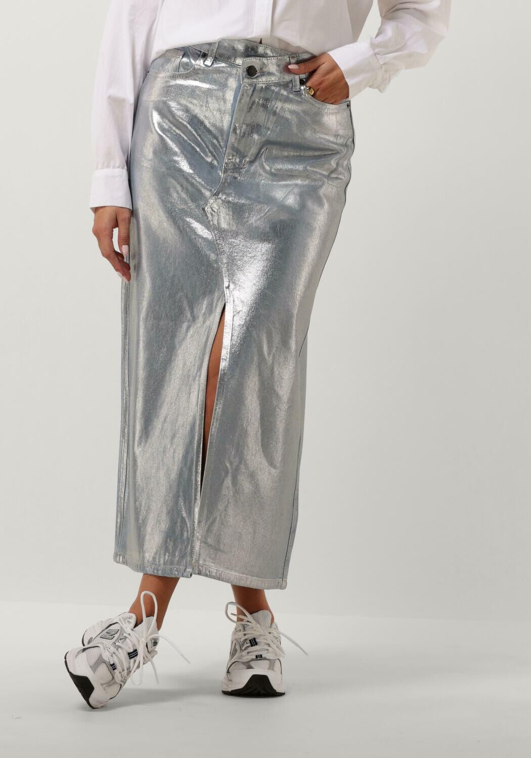Co'Couture Maxirok Dames Foil Denim Skirt, Maat: L, Kleur: Lichtblauw