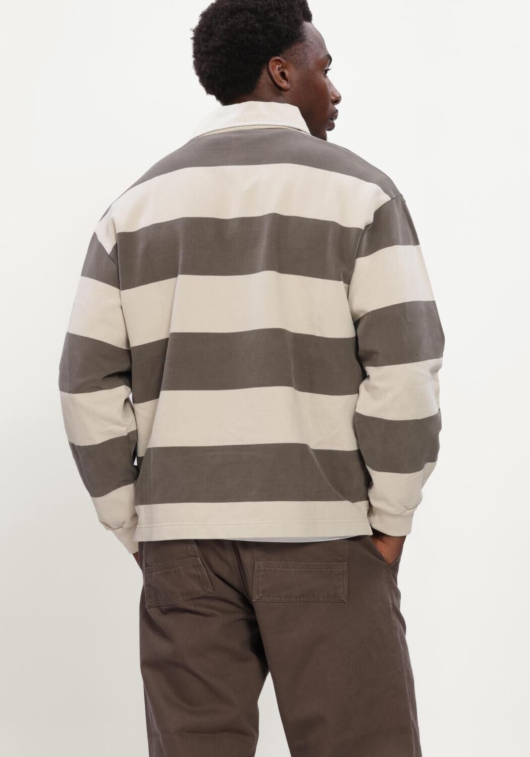 Bruine FOR&Eacute;T Polo MATCH RUGBY SWEATSHIRT WOOD STRIPE - large
