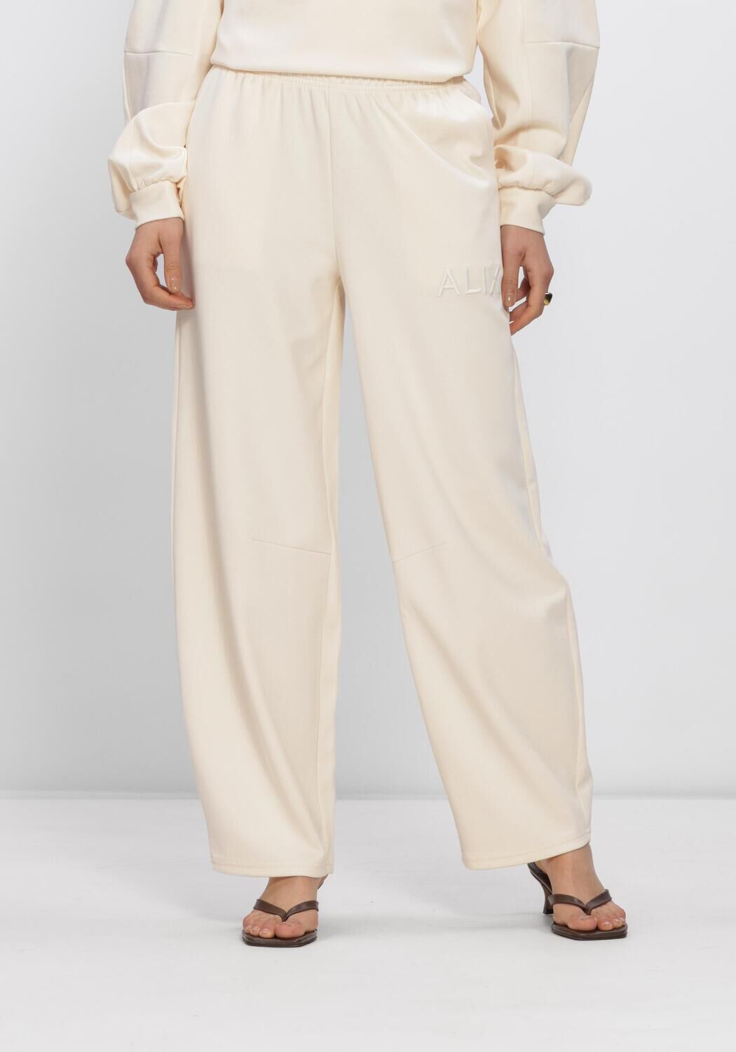 Alix the Label Wijde Broek Dames Ladies Knitted Balloon Sweat Pants, Maat: XS, Kleur: Ecru afbeelding 1