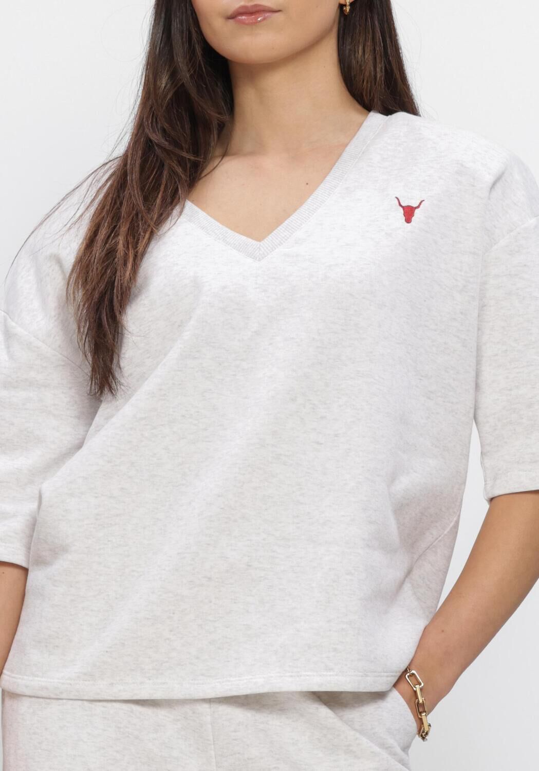 Grijze ALIX THE LABEL Truien/vesten LADIES KNITTED V-NECK SHORTSLEEVE SWEATER - large