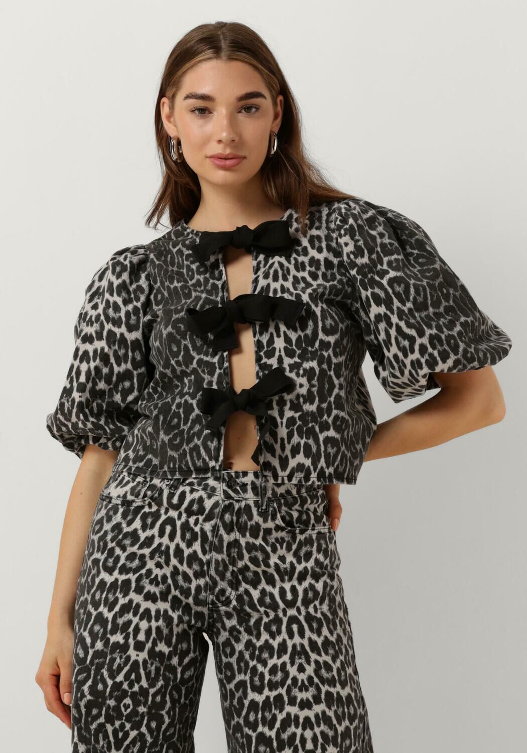 Co'Couture Top Dames Leocc Bow Blouse, Maat: L, Kleur: Grijs