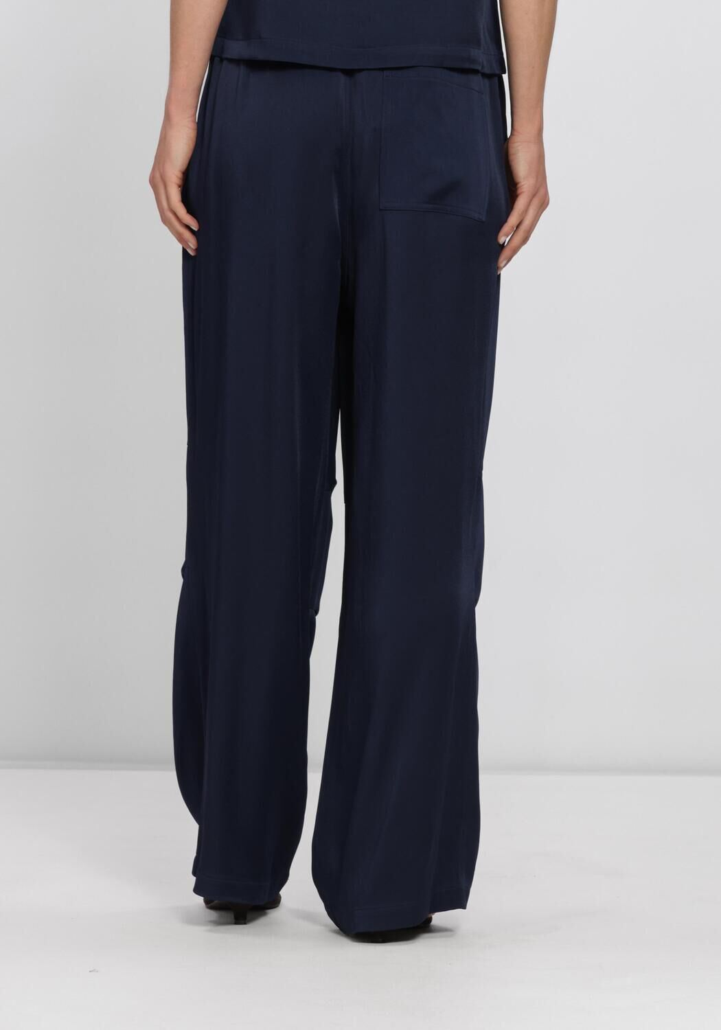 Donkerblauwe SEA ME HAPPY Wijde broek CHUCK PANTS SATIN CREPE - large