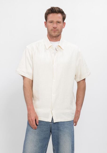 Ecru OLAF HUSSEIN Casual overhemd TEXTURED STRIPE BOXY SS SHIRTS - large