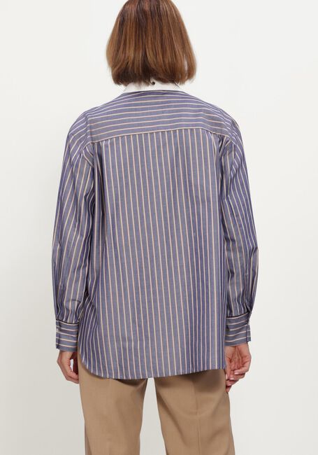 Blauwe FORTE FORTE Top EMBROIDERED POPLINE SATIN STRIPE OVERSIZED SHIRT - large