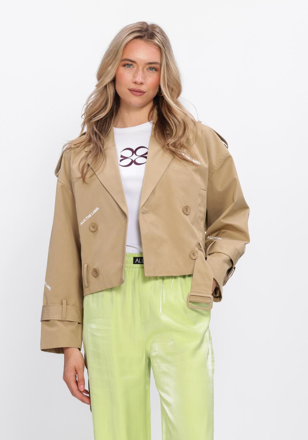 Alix the Label Trenchcoat Dames Ladies Woven Short Alix Trench Coat, Maat: L, Kleur: Beige afbeelding 1