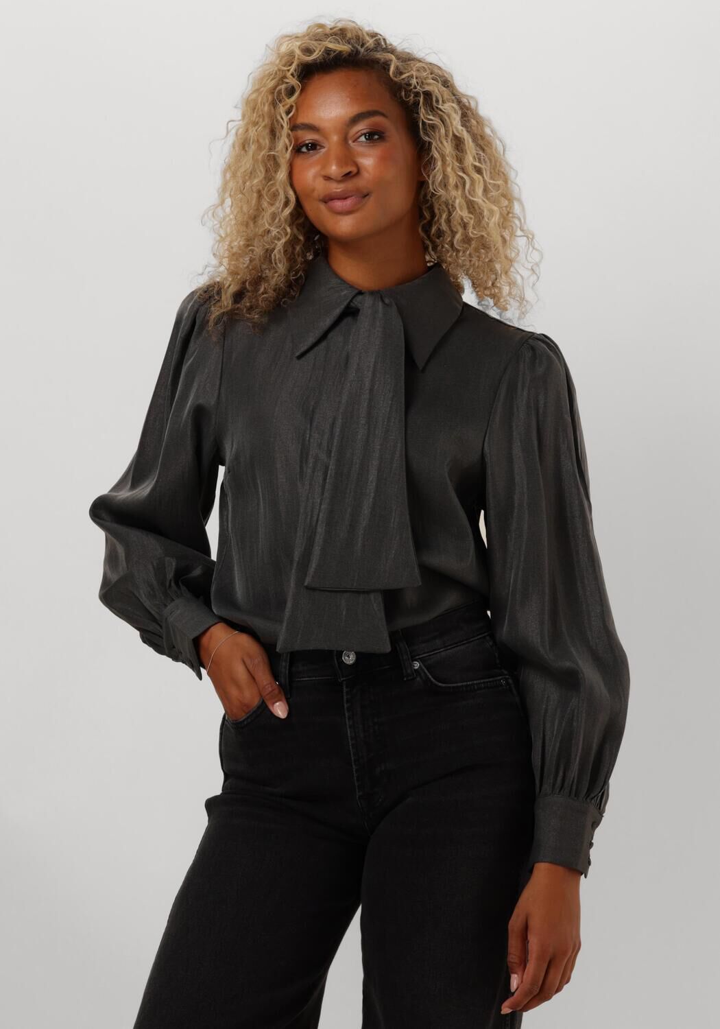 AAIKO Blouse Dames Veronne Tie Shimm Ray 517, Maat: M, Kleur: Grijs