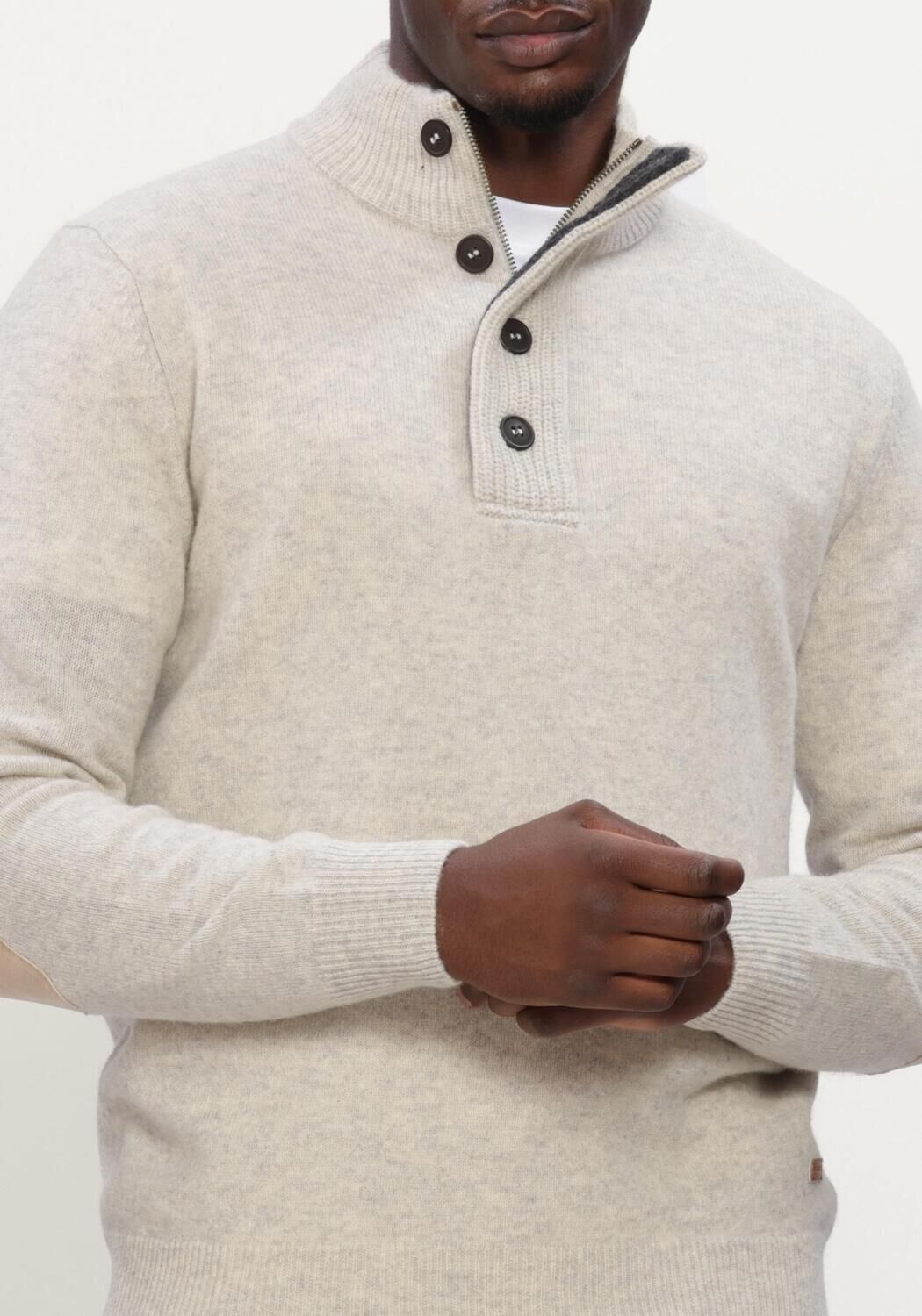 Beige BARBOUR Trui ESSENTIAL PATCH HALF ZIP KNITTED JUMPER - large