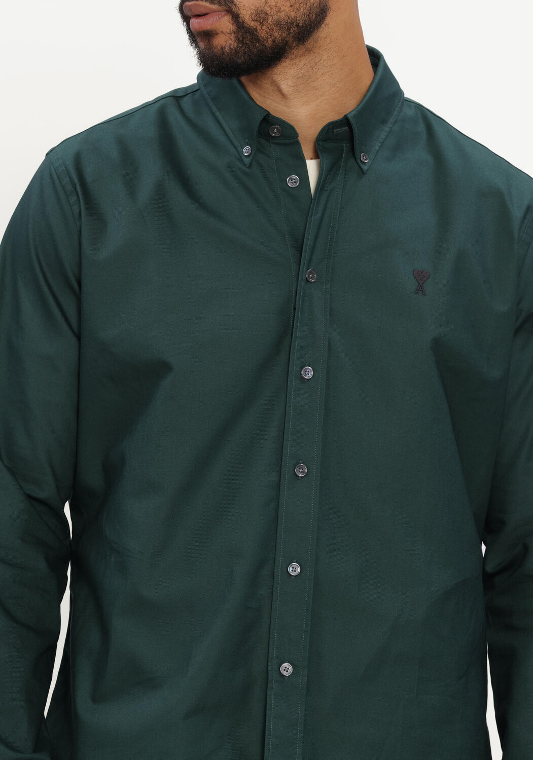 Donkergroene AMI PARIS Casual overhemd QUOTA - CONTRASTED AMI DE COEUR BUTTON DOWN COLLAR CLASSIC FIT SHIRT - large