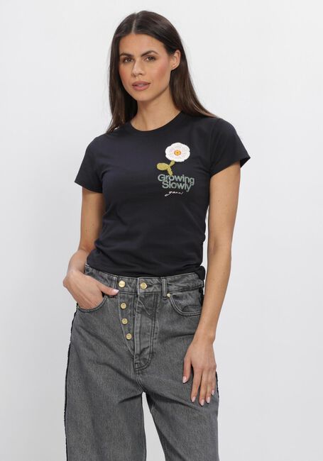 Grijze GANNI T-shirt JERSEY BABY FIT CROCHET PATCH - large