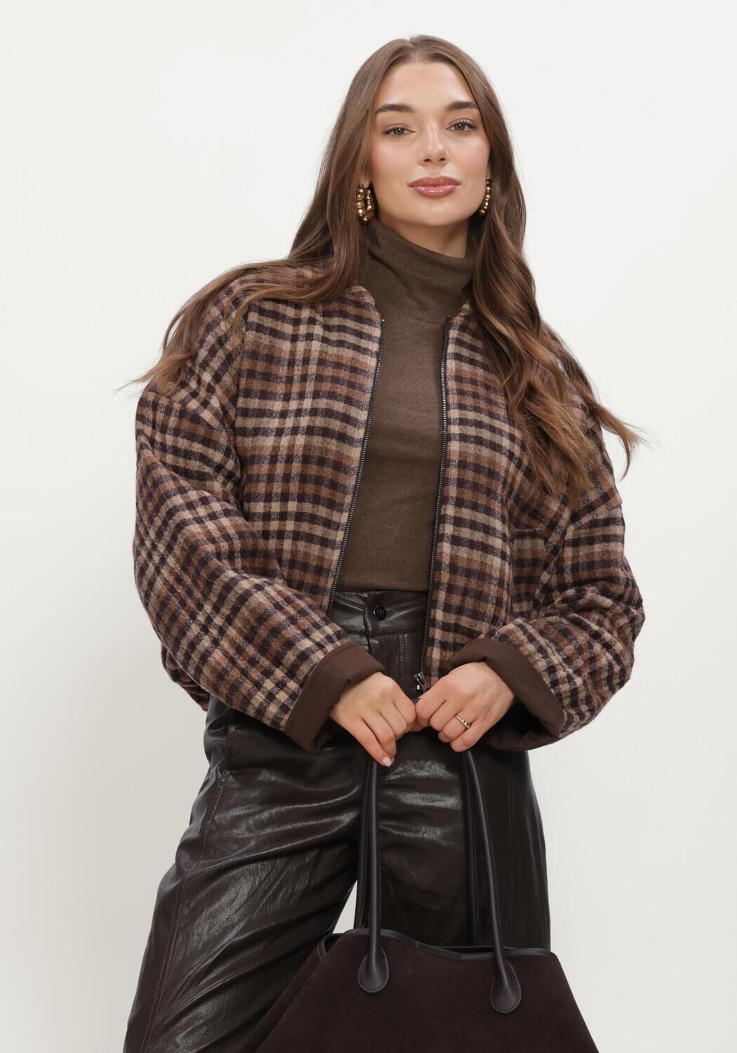 Bruine RUBY TUESDAY Jack CIDORE WOOLEN CHECK BOMBER JACKET - large