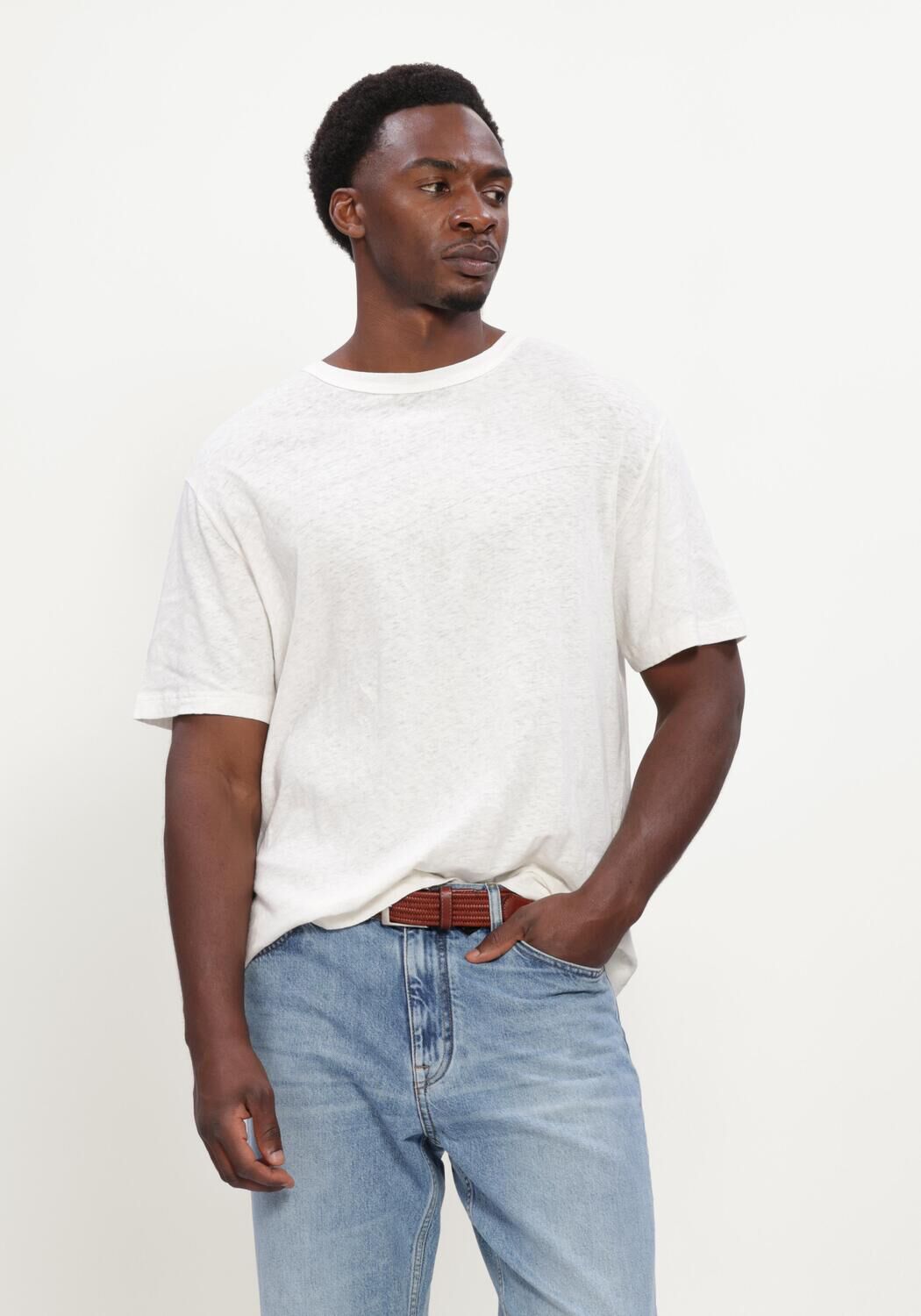 Ecru OLAF HUSSEIN T-shirt ESSENTIAL COTTON LINEN TEES - large