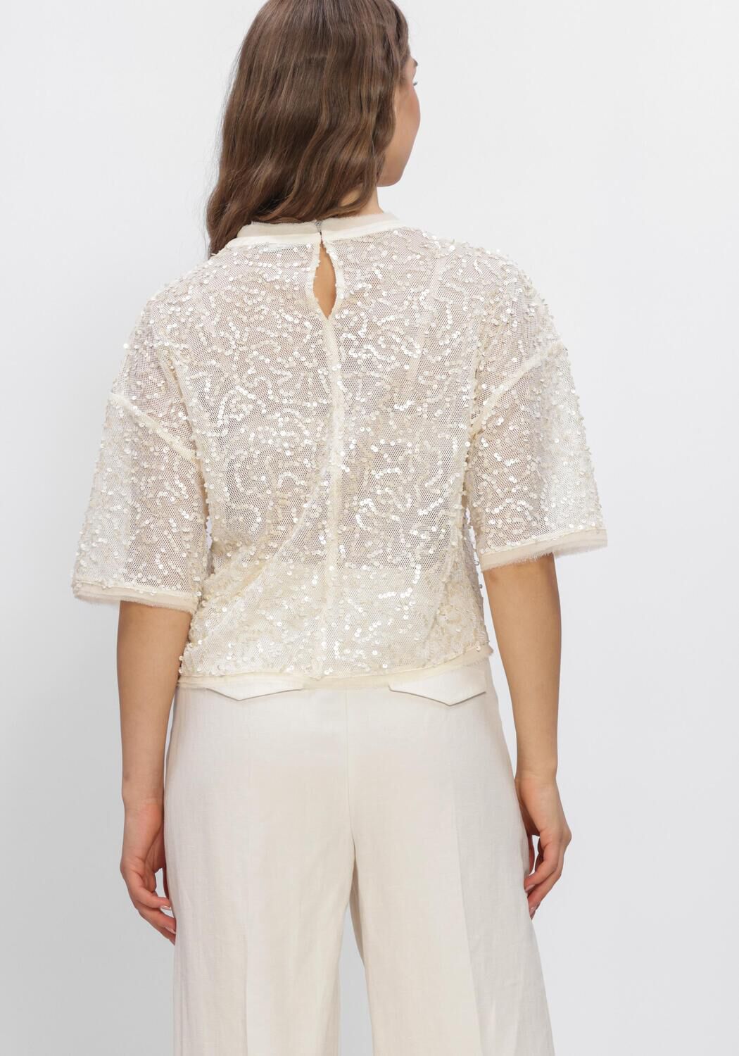 Creme DANTE6 Top SEQUINS NET TOP - large