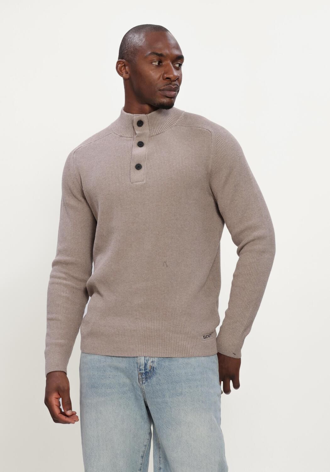 Beige GENTI Trui TURTLE BUTTON LS - large