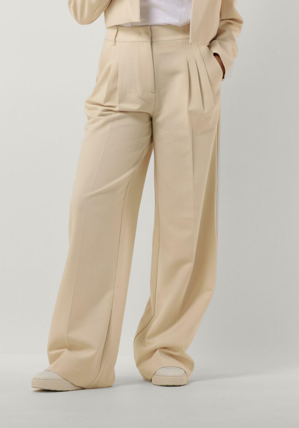 Co'Couture Pantalon Dames Vola Pleated Long Pant, Maat: L, Kleur: Beige
