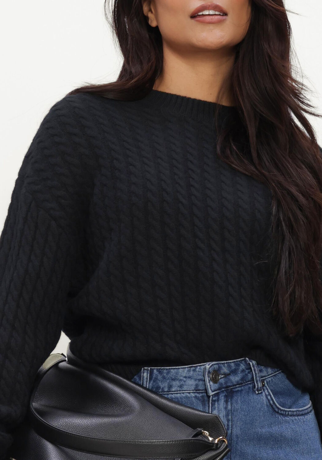 Zwarte ROTATE Trui CABLE CREWNECK SWEATER - large