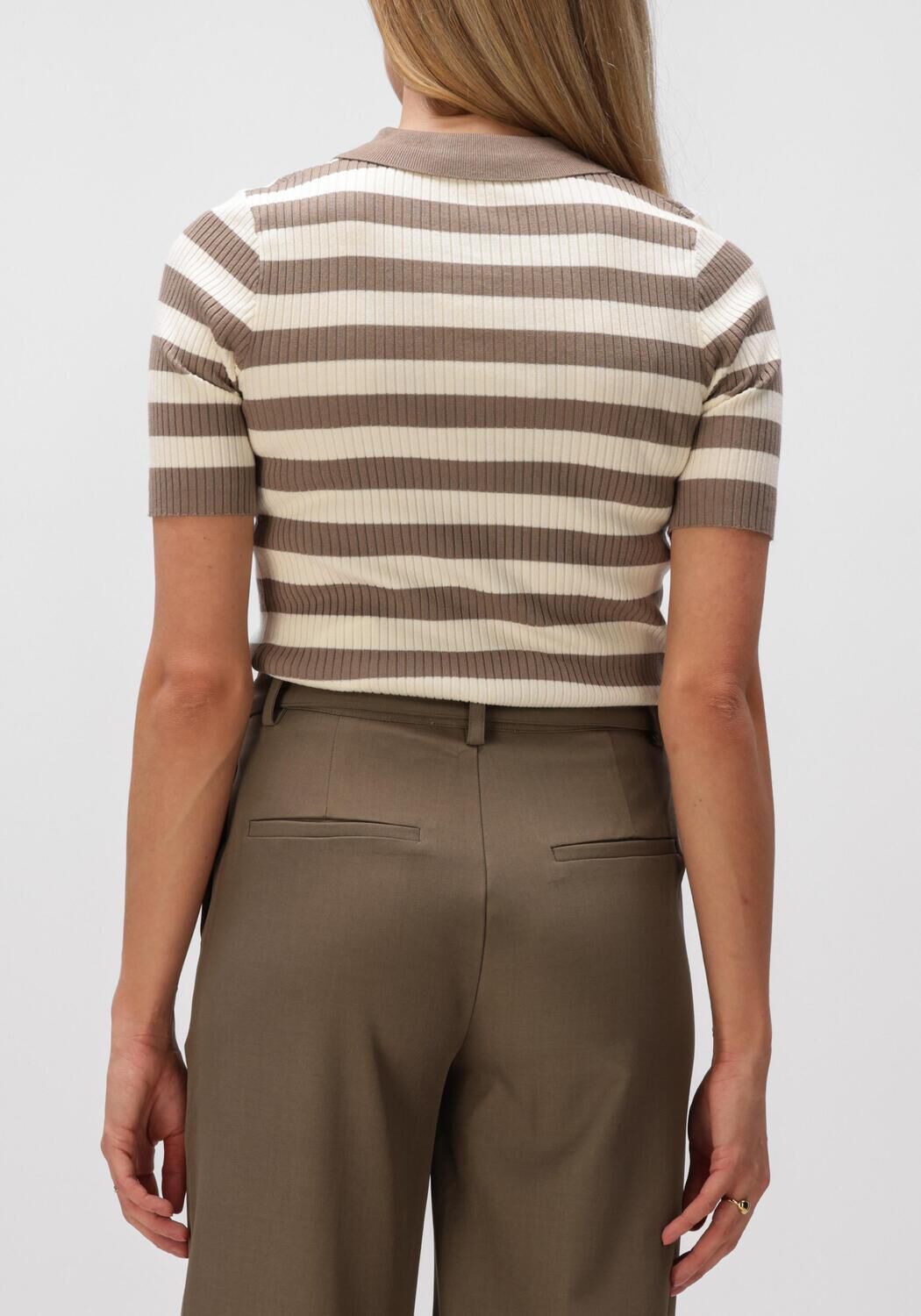 Bruine CO'COUTURE Trui BONNY STRIPE S/S POLO KNIT - large