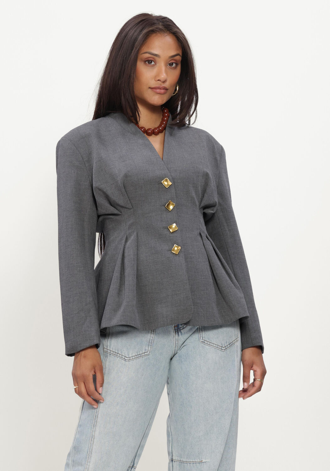 Grijze HAUTE L'AMITI&Eacute; Blazers ENNA WAIST PLEAT BLAZER - large