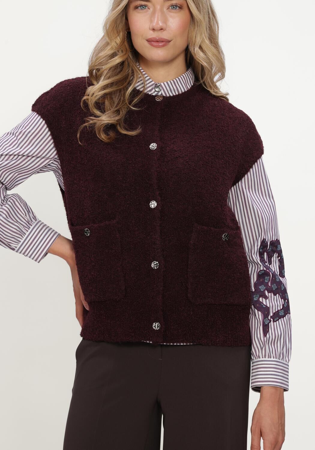 Bordeaux STUDIO AR Truien/vesten IDONY BOUCLE KNIT - large