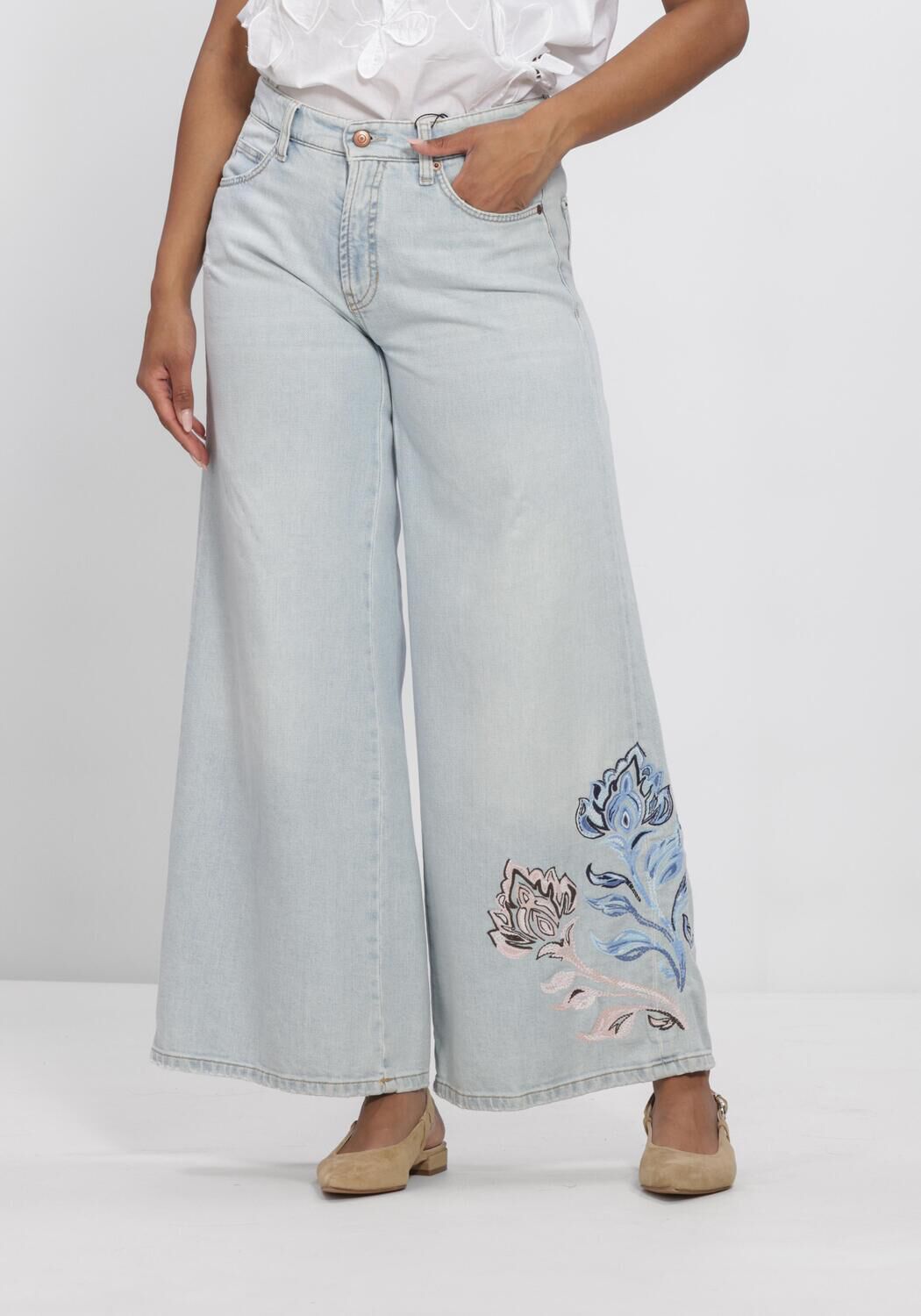 Blauwe CAMBIO Wide jeans PALAZZO CROPPED BLUMENSTICK - large