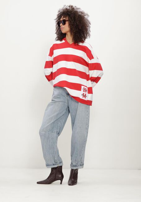 Rode ALIX THE LABEL Truien/vesten LADIES KNITTED BLOCK STRIPE POLO SWEATER - large