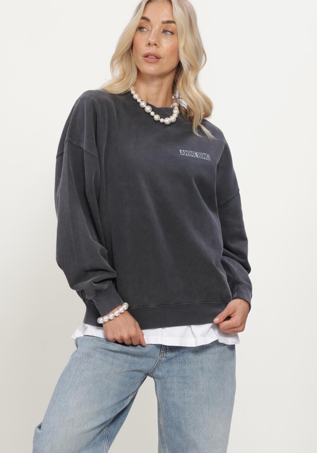 Donkergrijze ANINE BING Trui MILES SWEATSHIRT PALM - large