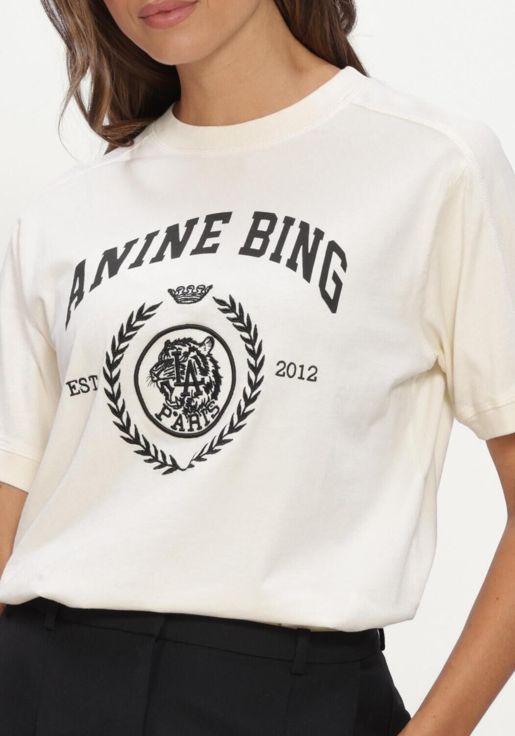 Creme ANINE BING T-shirt JAYLIN TEE COLLEGIATE - large