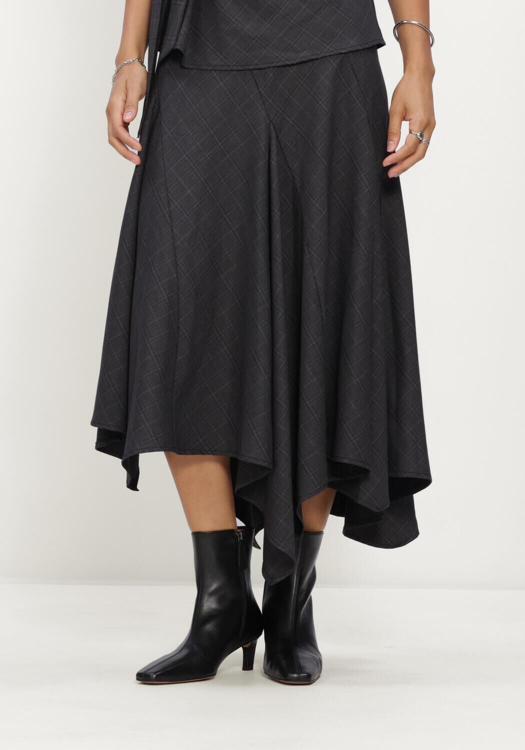 Donkergrijze CO'COUTURE Midirok ELORACC CHECK ASYM SKIRT - large