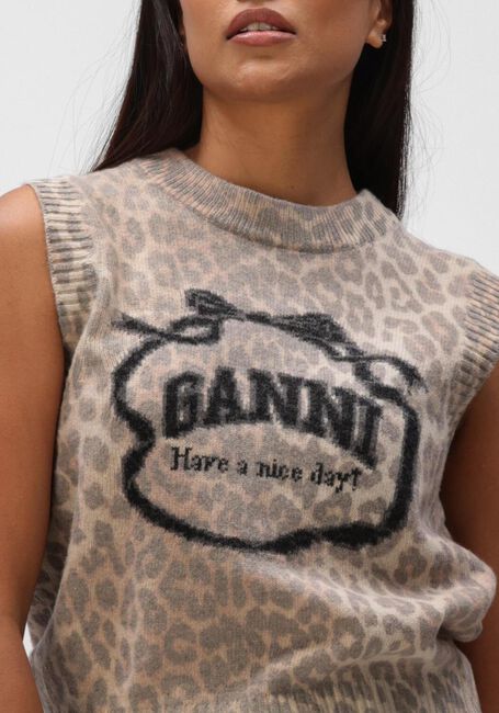 Bruine GANNI Truien/vesten GRAPHIC WOOL VEST - large