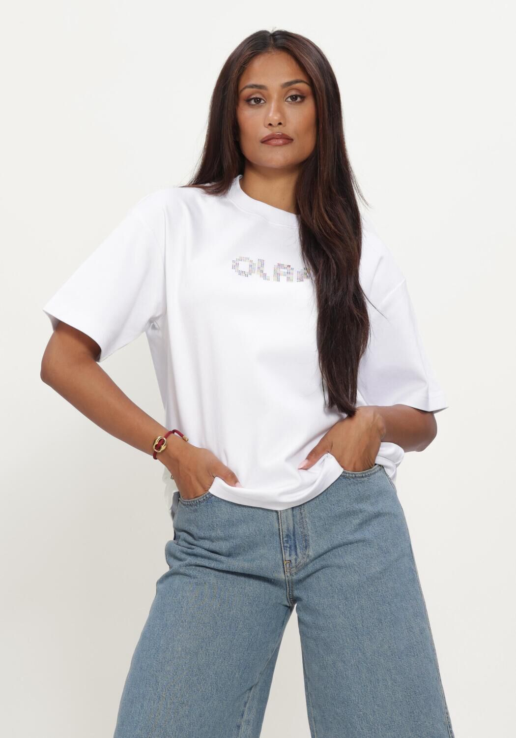 Witte OLAF HUSSEIN T-shirt DOTTED RETRO LOGO TEES - large