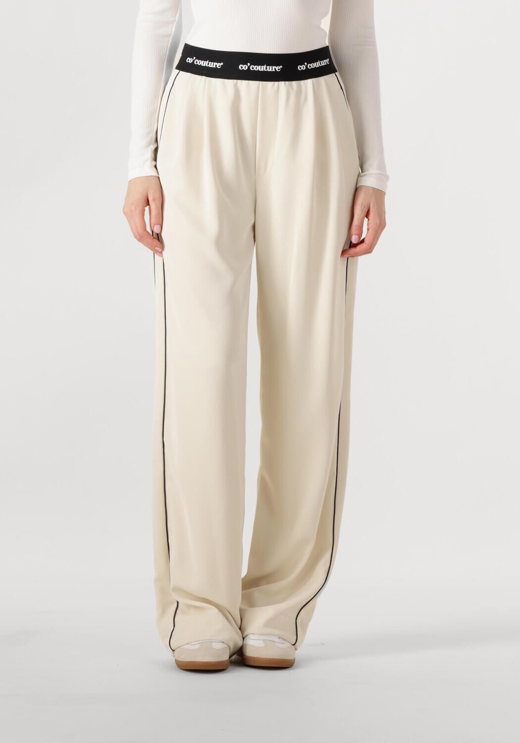 Co'Couture Pantalon Dames Aminacc Logo Piping Ll Pant, Maat: L, Kleur: Gebroken wit