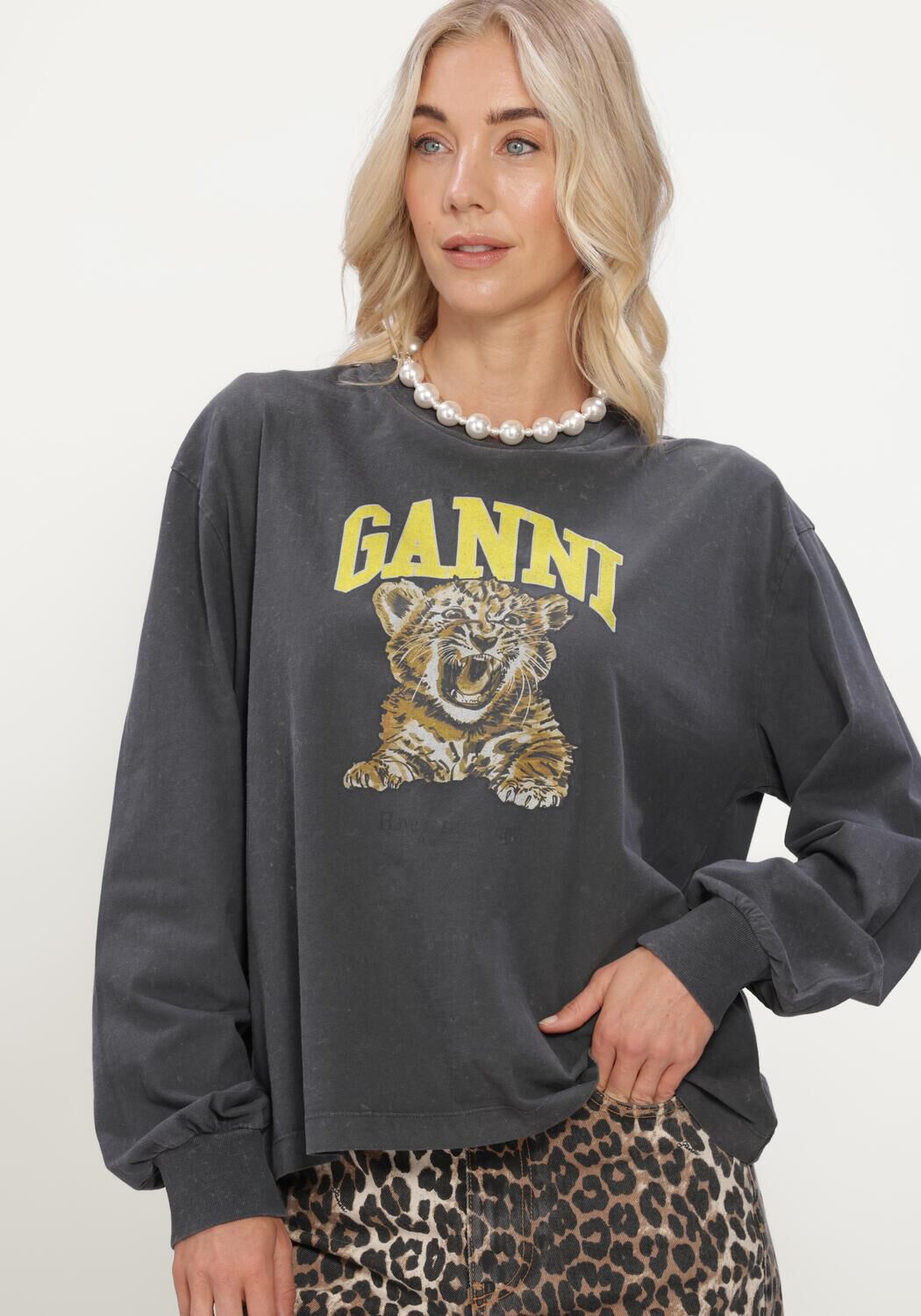 Grijze GANNI Truien/vesten FUTURE JERSEY LONGSLEEVE TIGER - large