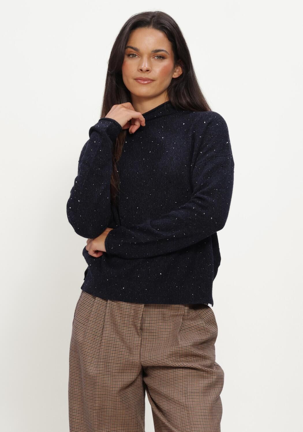 Donkerblauwe LUISA CERANO Trui TURTLENECK MIT SCHMUCKSTEINEN - large