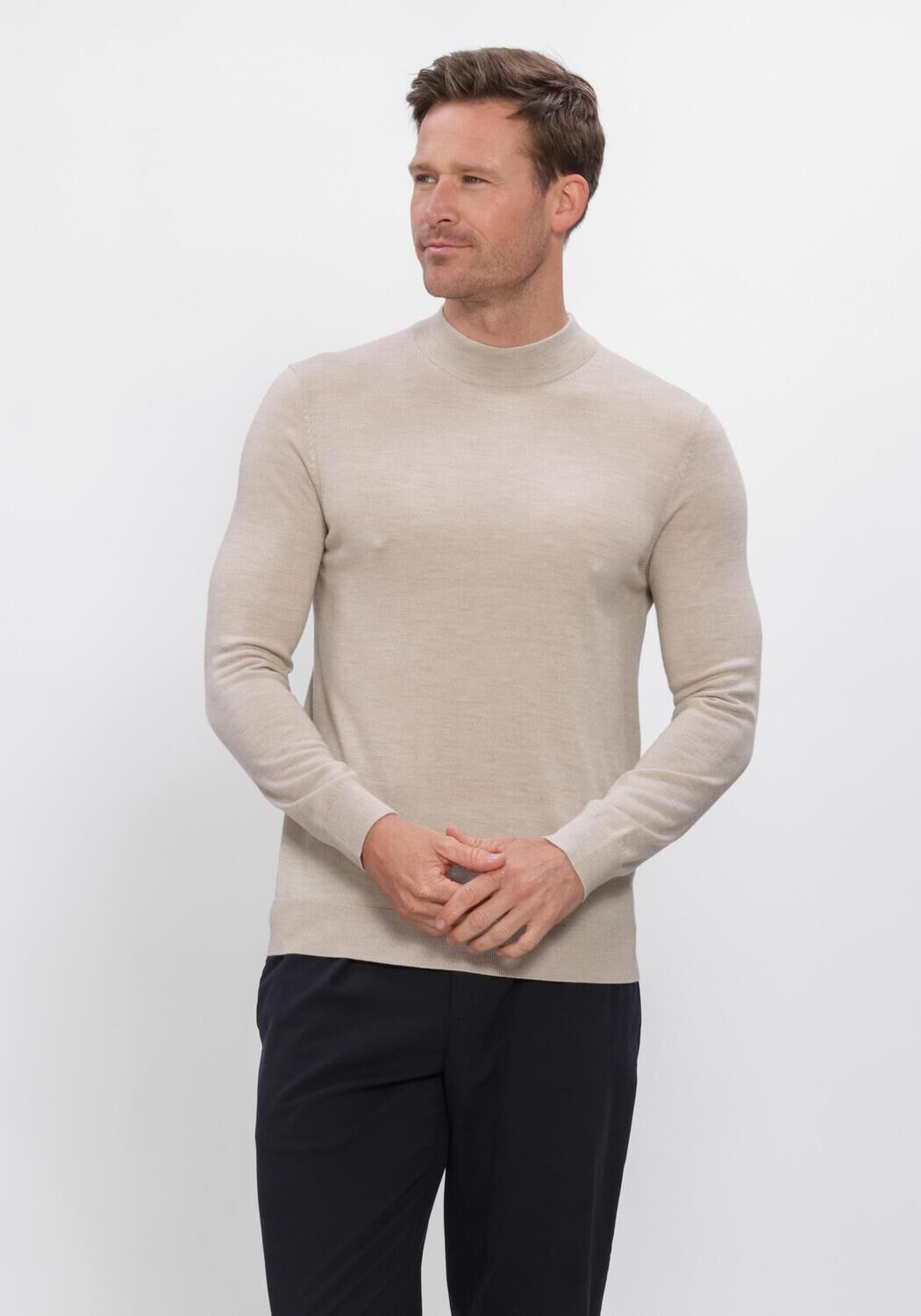 Beige PROFUOMO Trui PULLOVER MOCK NECK EXTRAFINE MERINO - large