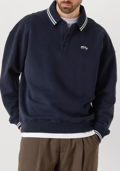 Donkerblauwe OLAF HUSSEIN Sweater TIPPING DETAIL OVERSIZED POLO - large
