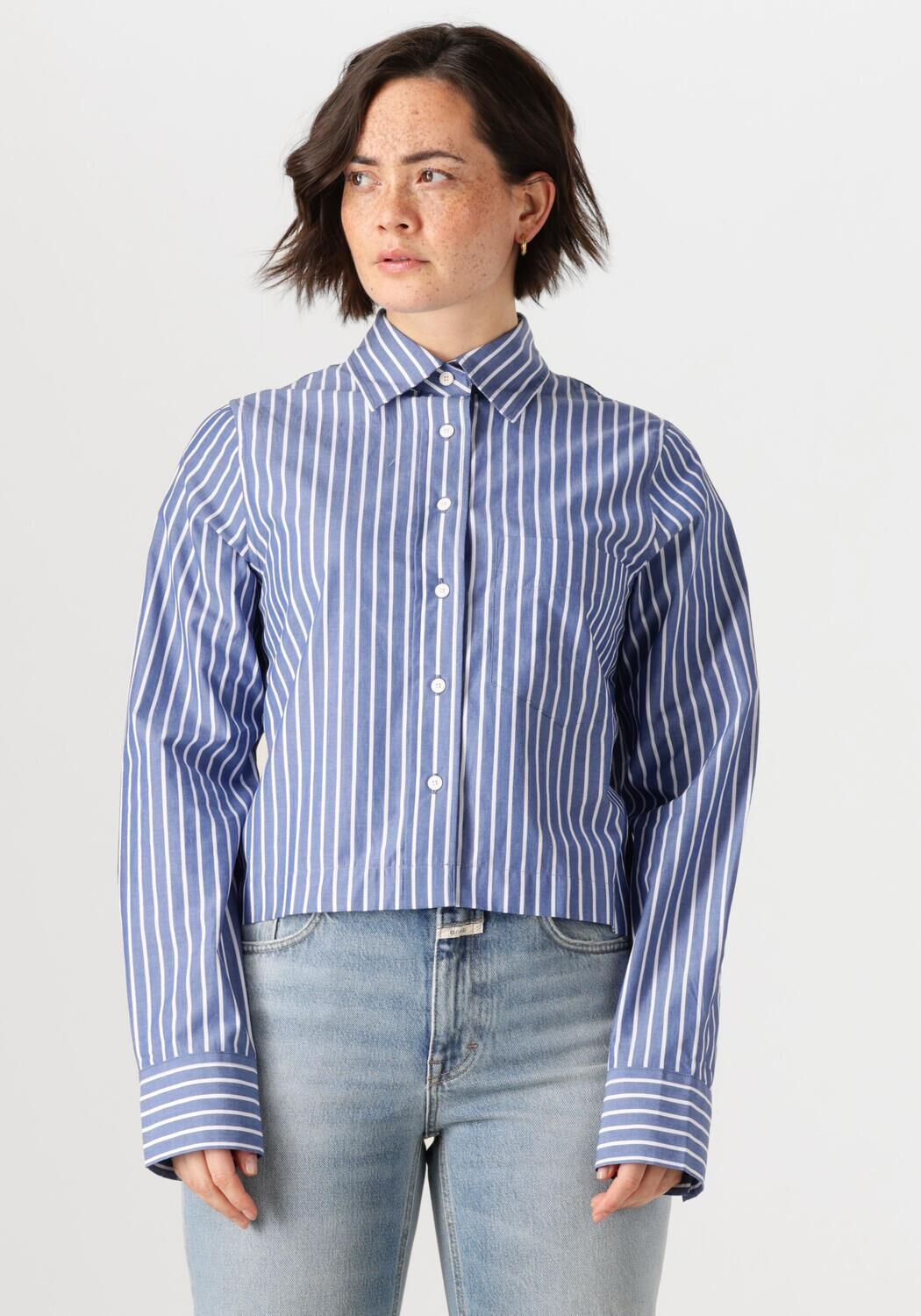 Closed Blouse Dames Cropped Classic Shirt, Maat: L, Kleur: Blauw