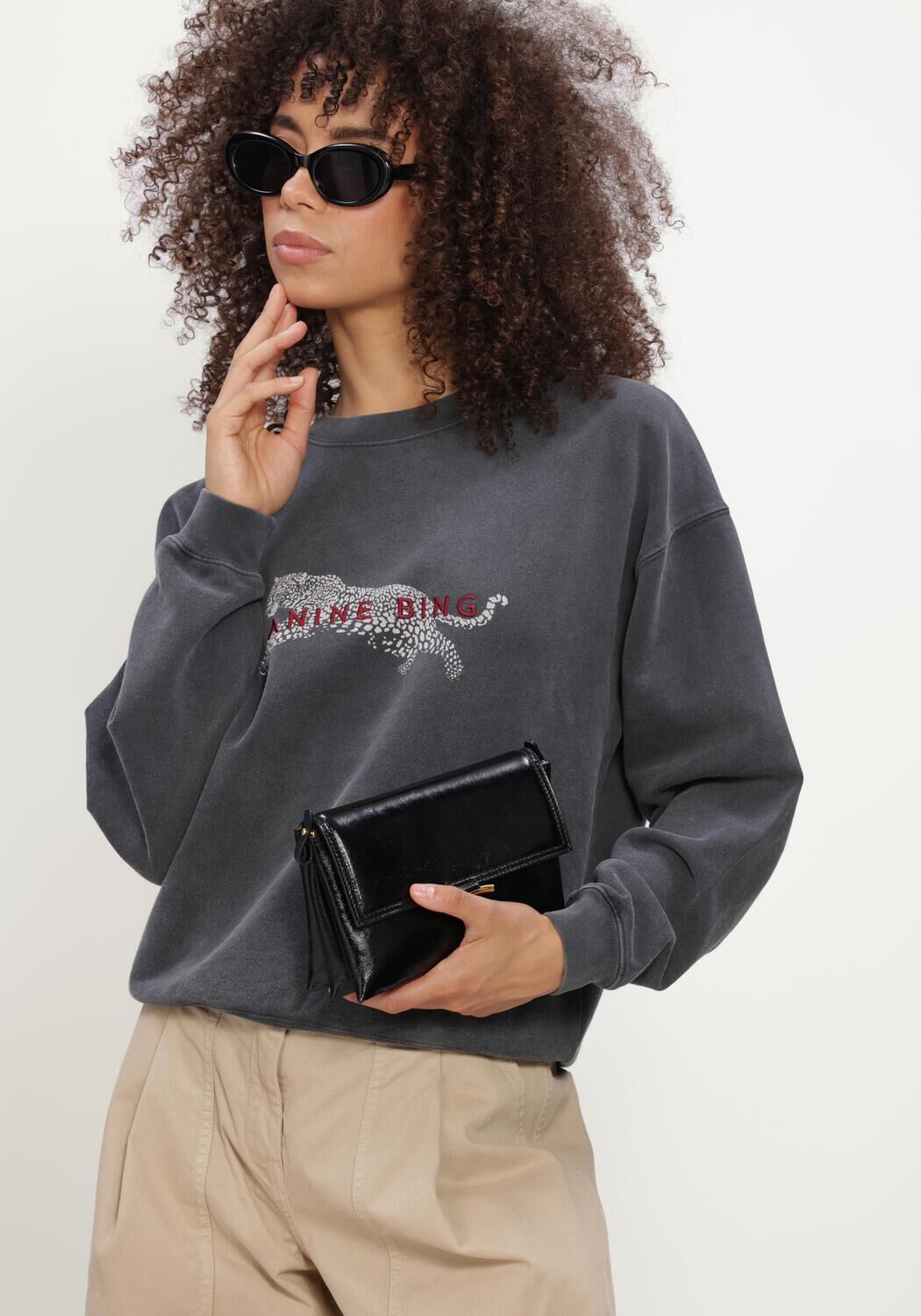 Donkergrijze ANINE BING Sweater SPENCER SWEATSHIRT LEOPARD - large