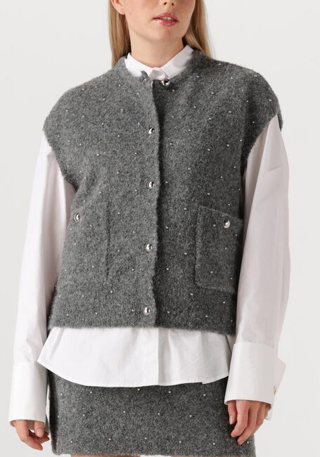 Grijze STUDIO AR Vest IDONY STUDS BOUCLE KNIT - large