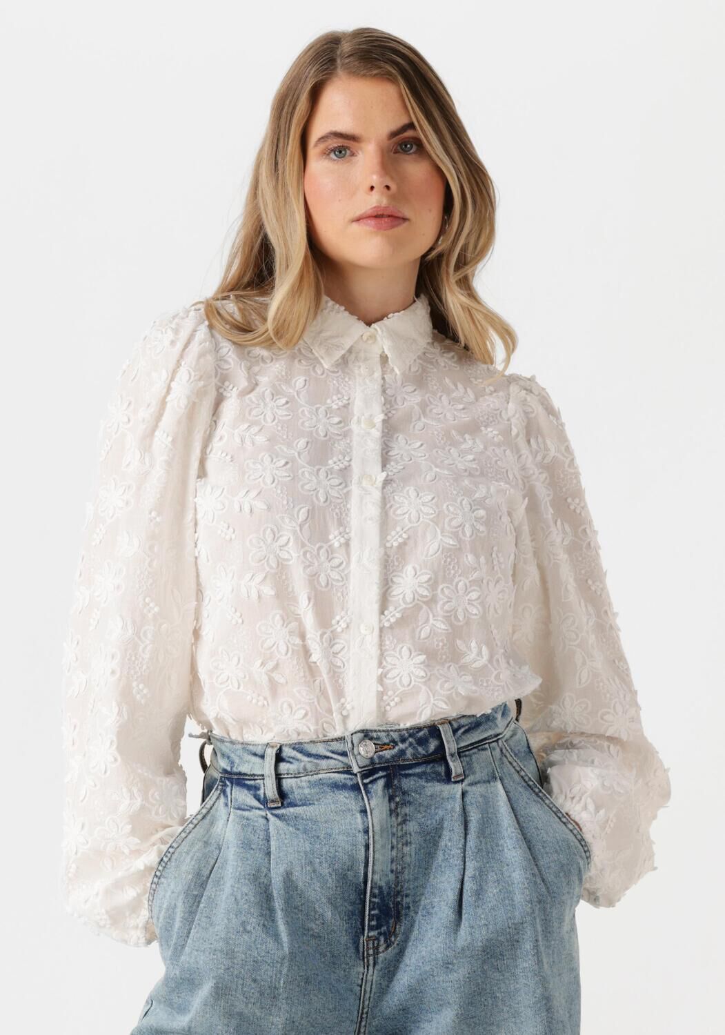AAIKO Blouse Dames Lien Long Sleeve Co 510, Maat: L, Kleur: Wit