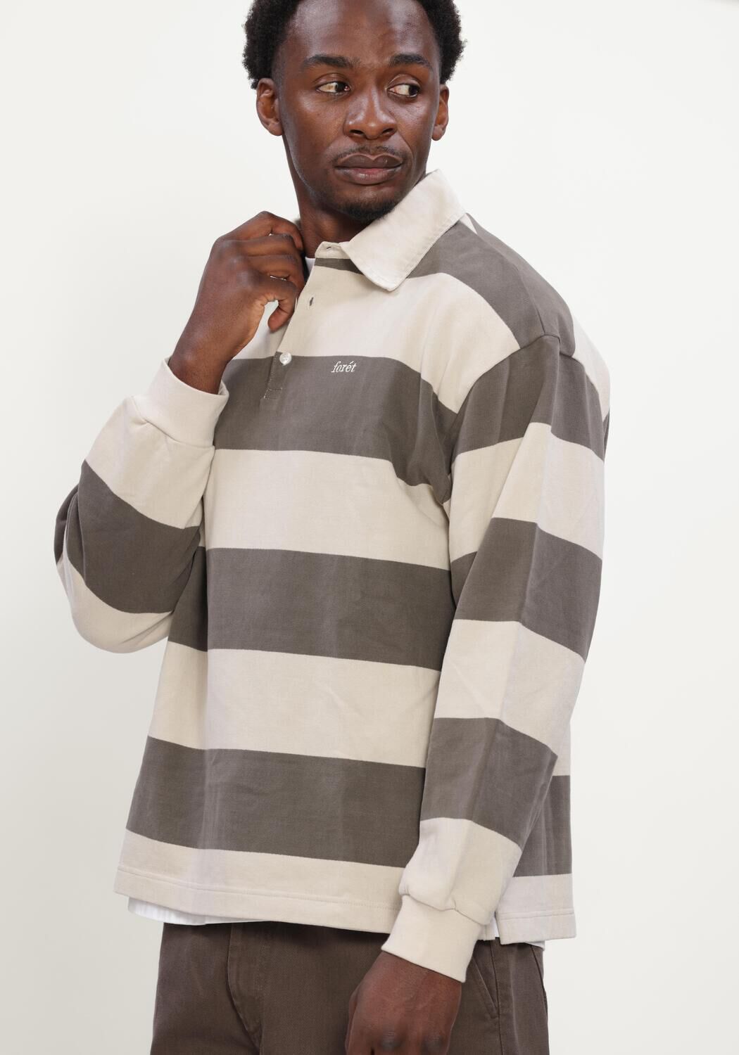 Bruine FOR&Eacute;T Polo MATCH RUGBY SWEATSHIRT WOOD STRIPE - large