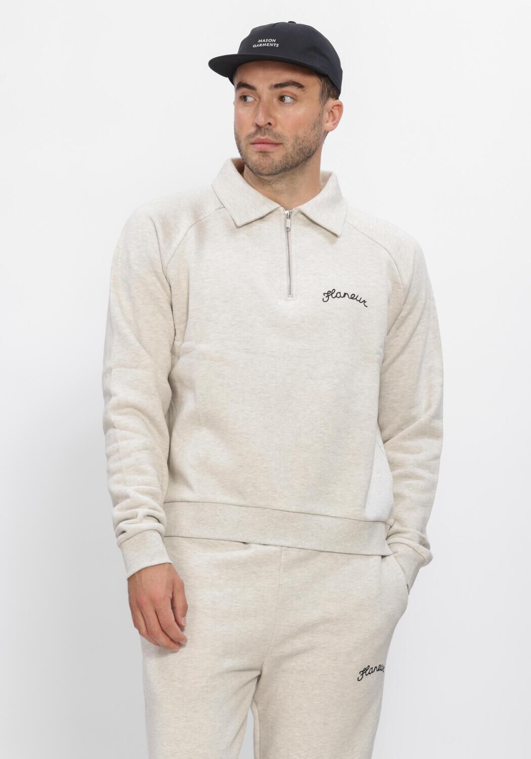 Grijze FLANEUR Sweater SIGNATURE RAGLAN  HALFZIP - large