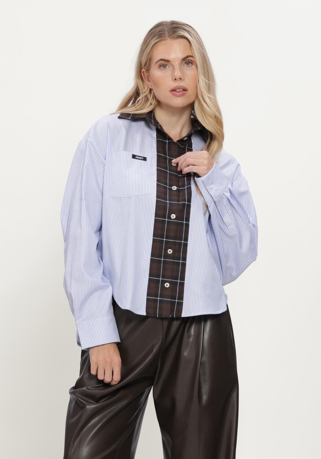 Blauwe JOHNY Blouses SARA MULITICHECK OXFORD STRIPE FRANEL - large