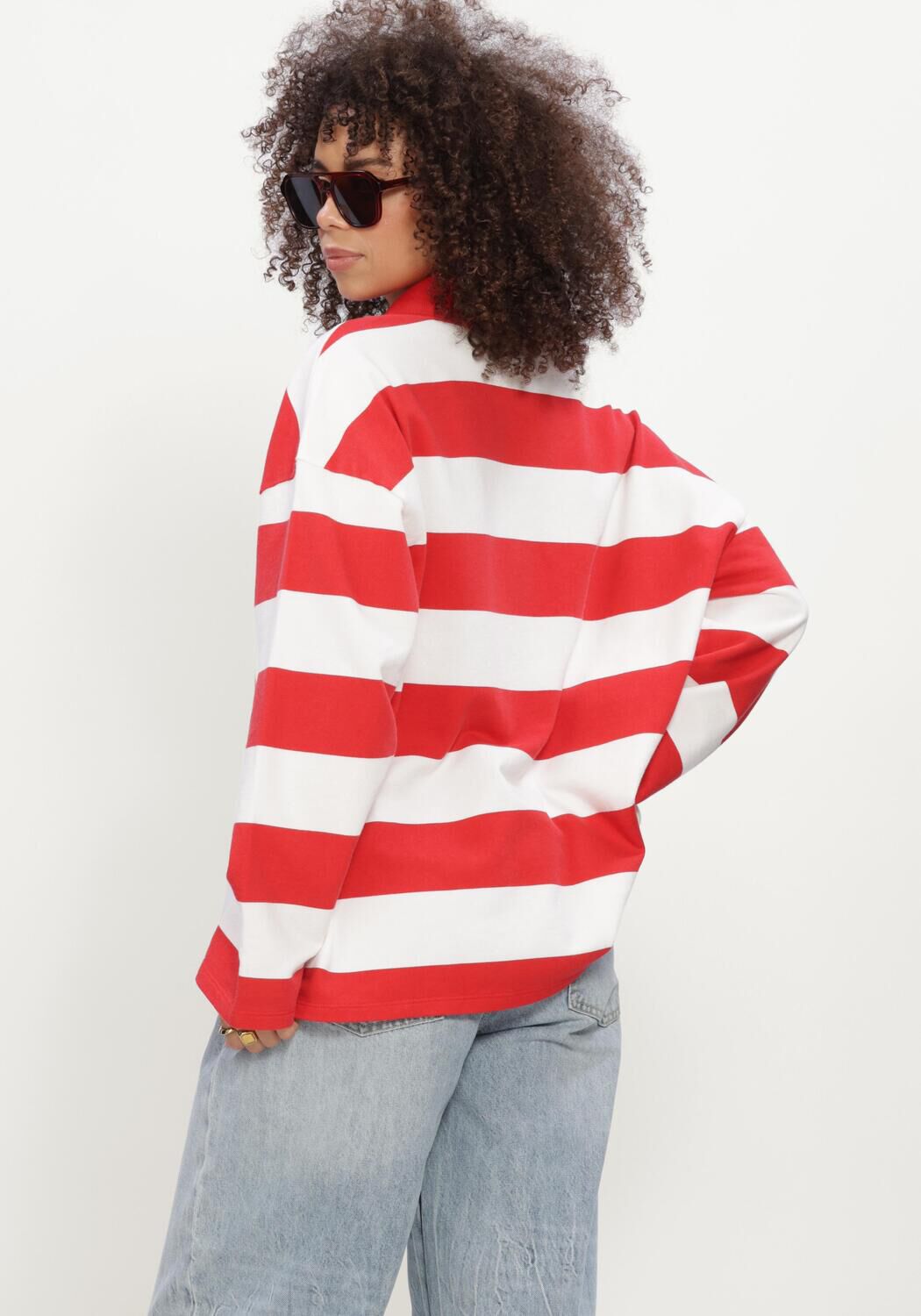 Rode ALIX THE LABEL Truien/vesten LADIES KNITTED BLOCK STRIPE POLO SWEATER - large
