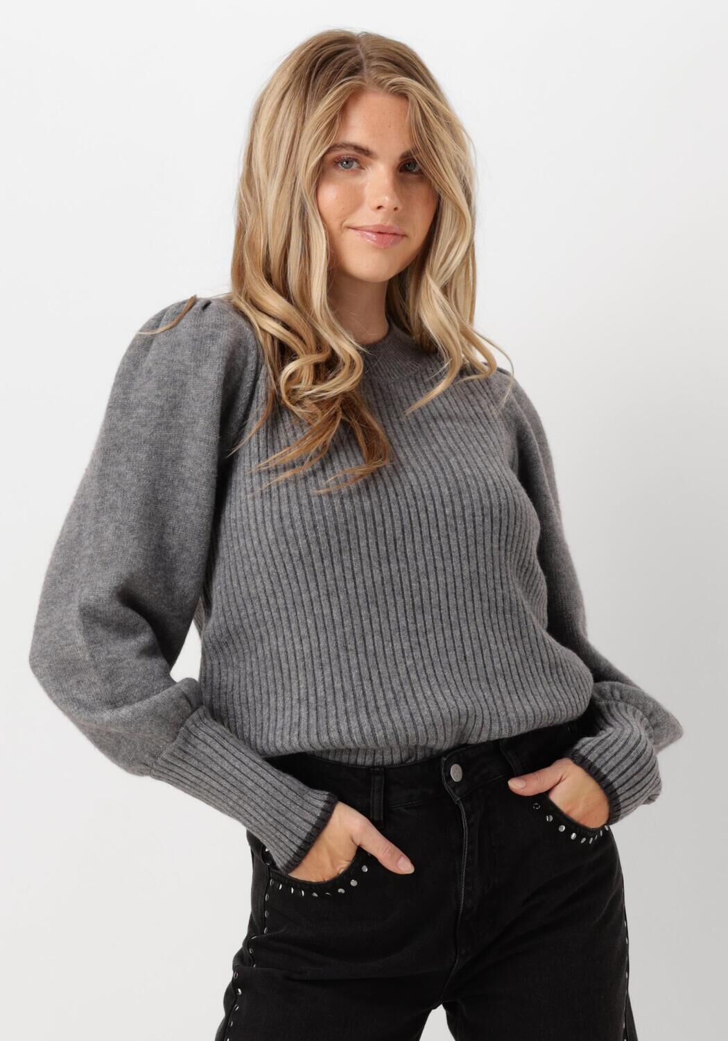 Co'Couture Trui Dames Row Puff Knit, Maat: L, Kleur: Grijs