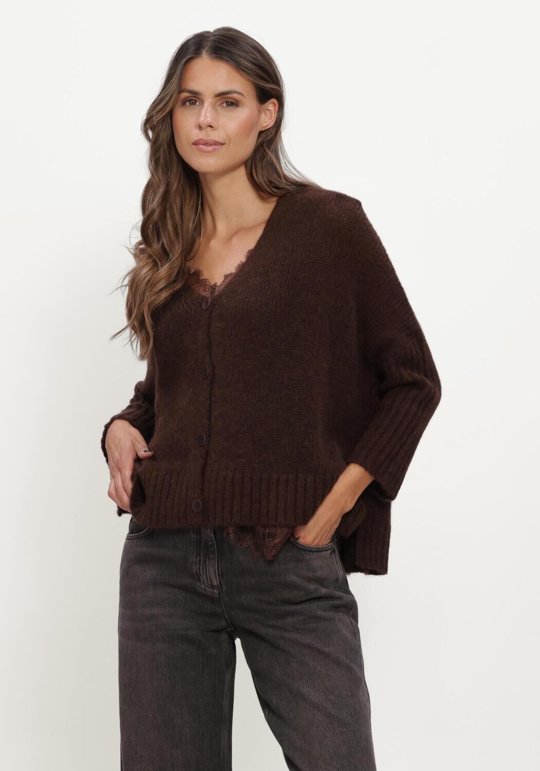 Bruine LUISA CERANO Trui CAPE-CARDIGAN AUS ALPAKA-MIX - large
