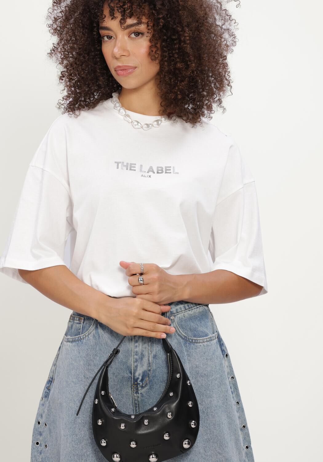 Witte ALIX THE LABEL T-shirt LADIES KNITTED THE LABEL T-SHIRT - large