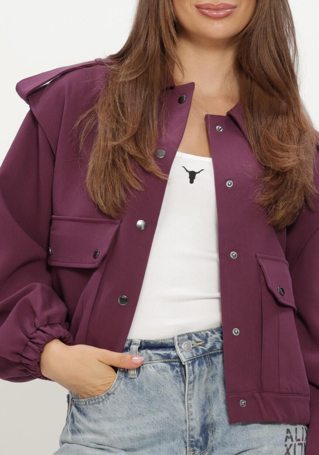 Bordeaux ALIX THE LABEL Jassen LADIES WOVEN POCKETS JACKET - large