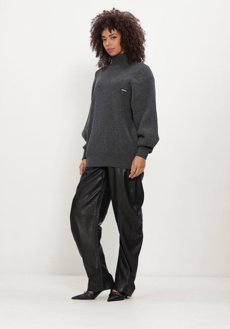 Zwarte ROTATE Wijde broek BARREL LEG LEATHER PANTS - large