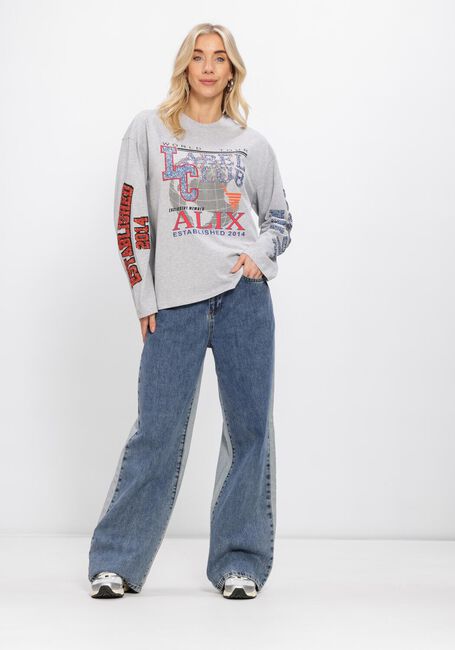 Lichtgrijze ALIX THE LABEL Top LADIES KNITTED FANCY PRINT LONGSLEEVE T-SHIRT - large