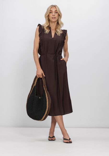 Bruine CO'COUTURE Maxi jurk HERACC FRILL SS V-DRESS - large