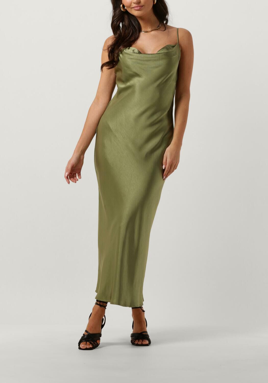 Groene NOTRE V Maxi jurk SATIN STRAP DRESS Assem